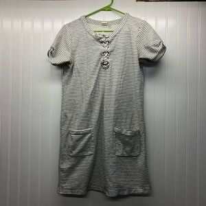 Roxy Striped Dress Black White Medium Pockets Casual Pullover